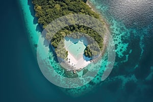Aerial view of tropical island in sea. Generative AI