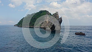 Aerial view of tropical island washed by ocean, Atuh beach. Nusa Penida, Bali