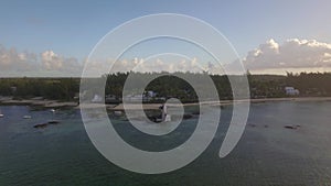 Aerial view of tropical resort and island panorama, Mauritius