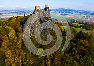 Aerial view of Trosky Castle, Czech Republic