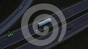 Aerial view of a truck driving on the road