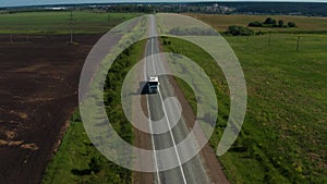 Aerial view of a truck on the highway