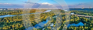 Aerial view of Trukhaniv Island on the Dnieper river in Kiev, Ukraine