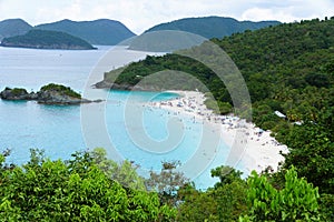 The aerial view of the Trunk Bay Beach near St John, US Virgin Islands