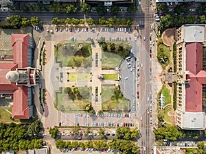 Aerial view of Tshwane city hall and Museum of Natural History iin the heart of Pretoria, South Africa