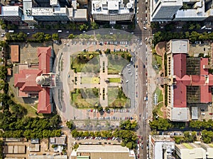 Aerial view of Tshwane city hall and Museum of Natural History iin the heart of Pretoria, South Africa