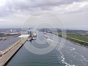 Aerial view of Tugboats and Barges