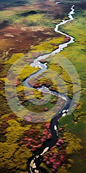 Aerial View Of Tundra River In Alaska Emotive Fields Of Color And Organic Nature-inspired Forms