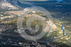 Aerial view of Tunnel Mountain and Town of Banff. Banff National Park, Canadian Rockies