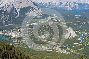 Aerial view of Tunnel Mountain and Town of Banff in summer time. Banff National Park