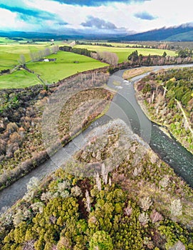 Aerial view of Turangi river, New Zealand