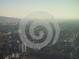 Aerial view of Turin with smog