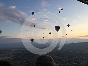 An Aerial view of turkish sunrise from the hot air balloon