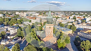 Aerial view on Turku Cathedral Finnish: Turun tuomiokirkko at summer day
