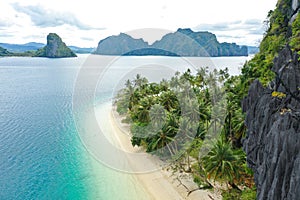 Aerial view of turquoise coastal waters in El Nido