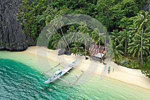 Aerial view of turquoise coastal waters in El Nido