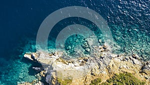 Aerial view of turquoise sea coast