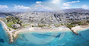 Aerial view of the turquoise sea at Kalamaki Beach, south Athens