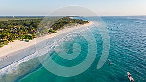 Aerial view of turquoise water Tulum beach Mexico North America