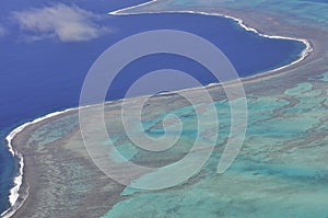 Aerial view of turquoise waters of new caledonia lagoon