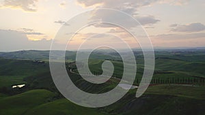 Aerial view of Tuscany rural landscape in Crete Senesi, Tuscany, Italy