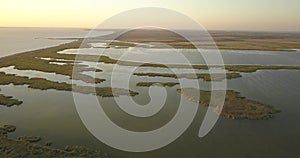 Aerial view of Tuzly Estuary National Nature Park near by Black Sea coast, Ukraine