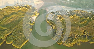Aerial view of Tuzly Estuary National Nature Park near by Black Sea coast, Ukraine