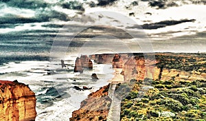 Aerial view of Twelve Apostles along Great Ocean Road, Australia