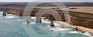 Aerial view of Twelve Apostles, Great Ocean Road coastline, Victoria, Australia