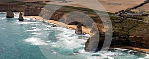 Aerial view of Twelve Apostles, Great Ocean Road coastline, Victoria, Australia