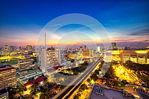 Aerial view of twilight night at Bangkok
