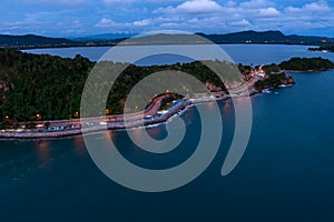 Aerial view twilight sea and landscape of Noen Nangphaya in Chanthaburi, Thailand. - landmark and view point travel beautiful