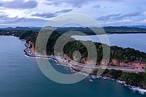 Aerial view twilight sea and landscape of Noen Nangphaya in Chanthaburi, Thailand. - landmark and view point travel beautiful