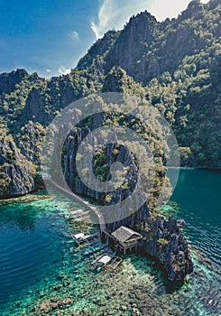 Aerial view of the Twin Lagoon in coron island, Palawan, Philippines