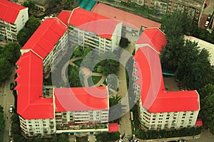 Aerial view on two backyards in Beijing