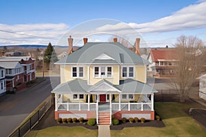 aerial view of twostory colonial with perfectly aligned windows