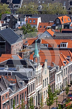 Aerial view of typical colorful Dutch style homes in Delft city centrum, Netherlands photo