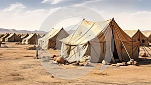 Aerial view of typical desert camp conducts desert safari tours