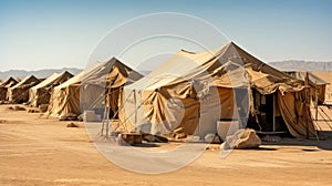 Aerial view of typical desert camp conducts desert safari tours