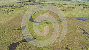 Aerial view of typical Pantanal landscape with lagoons, rivers, meadows and forest, Pantanal Wetlands, Mato Grosso, Brazil