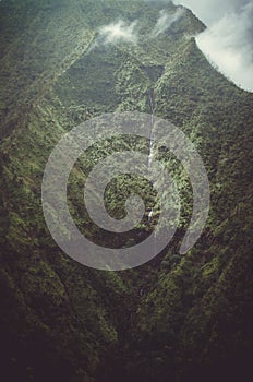 Aerial view of typical peaks near Napali Coast in Kauai, US