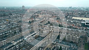 Aerial view of typical residential area in Rijnbuurt district towards city center in Amsterdam, Netherlands