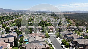 Aerial view of typical San Diego subdivision neighborhood with residential big villas