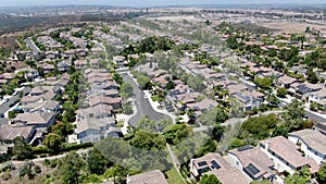 Aerial view of typical San Diego subdivision neighborhood with residential big villas