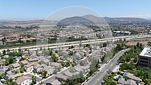 Aerial view of typical San Diego subdivision neighborhood with residential big villas