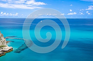 Aerial view of Tyrrhenian sea with turquoise water,Tropea, Italy