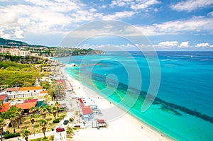 Aerial view of Tyrrhenian sea with turquoise water,Tropea, Italy