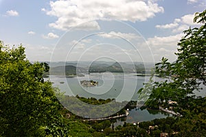 Aerial view of Udaipur palace from Aravelli hills pratap hills