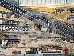 Aerial view of a underconstruction mass transit system