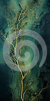 Aerial View Of Underwater Tree With Gold Lines: Cosmic Abstractions And Ethereal Photograms